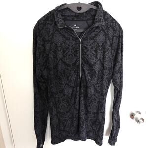 Athleta Running Jacket Quarter Zip Black Gray Print Size M Athletic Athleisure